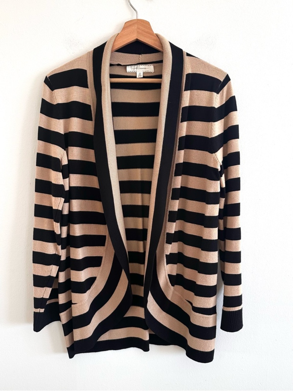 Pointelle open front longline striped lightweight cardigan Medium